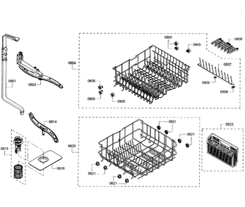 Baskets Diagram and Parts List for SHX3AR56UC 07 Bosch Dishwasher