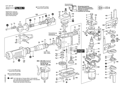 Section 1 Diagram and Parts List for GSH27 0611304139 Bosch Demolition Hammer