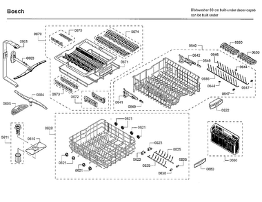 Rack Asy Diagram and Parts List for SHEM78W55N 01 Bosch Dishwasher