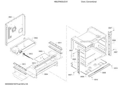 Rear Housing/Side Trim Diagram and Parts List for HBL87M53UC 01 Bosch Wall Oven