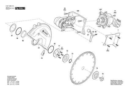 Figure 2 Diagram and Parts List for 3601CB0010 GCS18V-230 Bosch Circular Saw