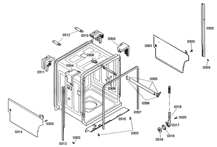 Cabinet Diagram and Parts List for SHE44C02UC 40 Bosch Dishwasher