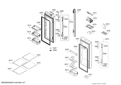 Refrigerator Doors And Shelves Parts Diagram and Parts List for B36CD50SNS 01 Bosch Refrigerator