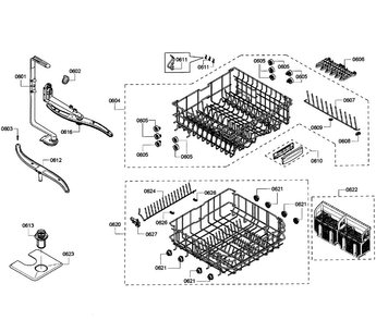 Baskets Diagram and Parts List for SHE43P16UC 60 Bosch Dishwasher