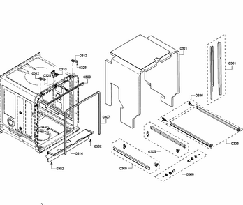 Cabinet Diagram and Parts List for SHE68T56UC 01 Bosch Dishwasher
