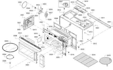 Cavity Diagram and Parts List for HMV8052U 01 Bosch Microwave