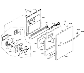 Door Section Diagram and Parts List for SHX55M05UC 50 Bosch Dishwasher