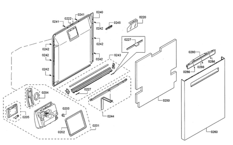 Door/Dispenser Diagram and Parts List for SHPM65W55N 10 Bosch Dishwasher
