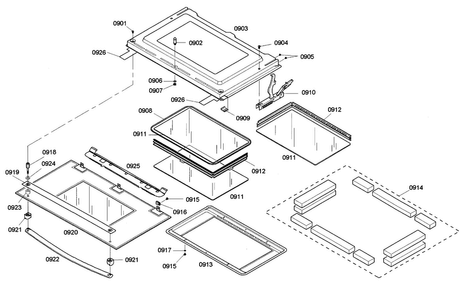 Door 2 Diagram and Parts List for HBN755AUC 02 Bosch Wall Oven