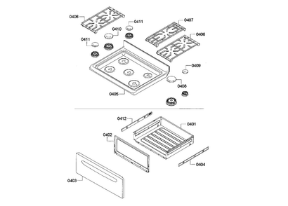 Burner & Drawer Assy Diagram and Parts List for HGS3063UC 09 Bosch Range