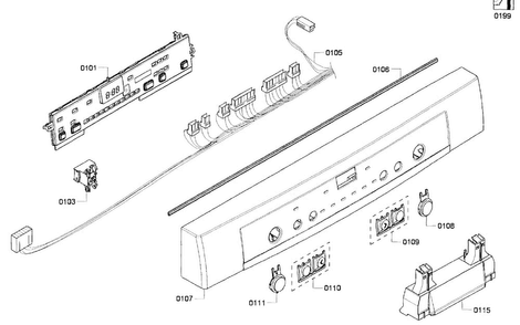 Front Panel Diagram and Parts List for SHE6AP02UC 03 Bosch Dishwasher