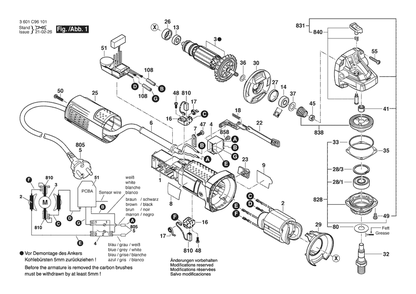 Section 1 Diagram and Parts List for GWS900-125S 3601C961F0 Bosch Angle Grinder