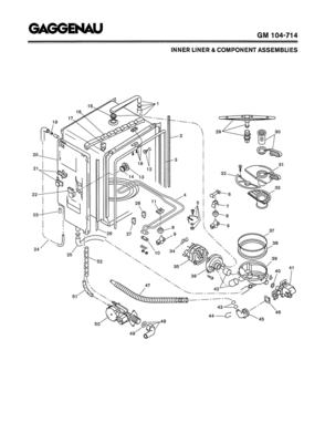 01 - INNER LINER & COMPONENT ASSEMBLIES Diagram and Parts List for GM104-714  Bosch Dishwasher