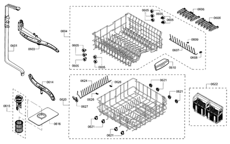 Rack Diagram and Parts List for SHE3ARF5UC 21 Bosch Dishwasher