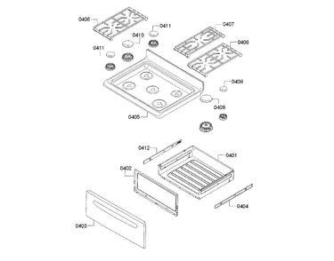Burner & Drawer Assy Diagram and Parts List for HGS3063UC 10 Bosch Range