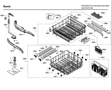 Rack Diagram and Parts List for SHE65P05UC 61 Bosch Dishwasher