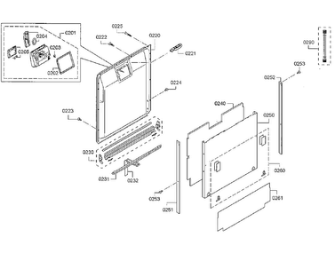 Door Asy Diagram and Parts List for SGV68U53UC C6 Bosch Dishwasher