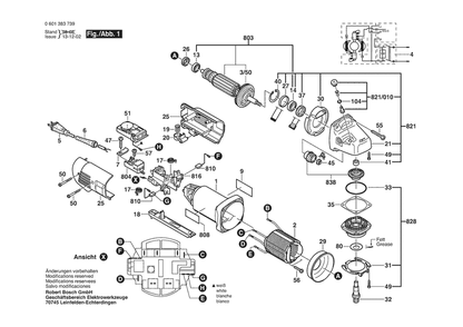 Section 1 Diagram and Parts List for GWS10-125CE 0601383739 Bosch Angle Grinder