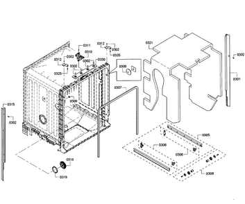 Cabinet Diagram and Parts List for SHX3AR52UC 08 Bosch Dishwasher