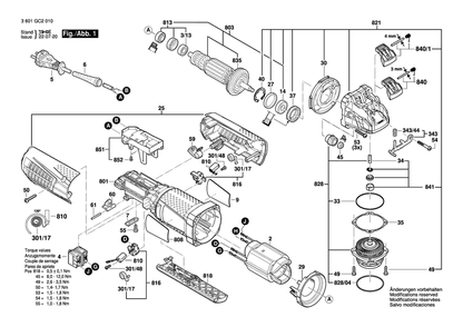 Diagram 1 Diagram and Parts List for GWX13-60PD 3 601 GC2 010 Bosch Angle Grinder