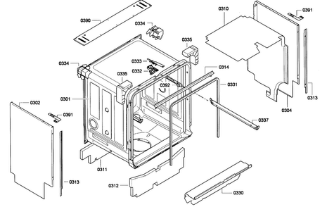 Cabinet Assy Diagram and Parts List for SGE63E06UC 01 Bosch Dishwasher