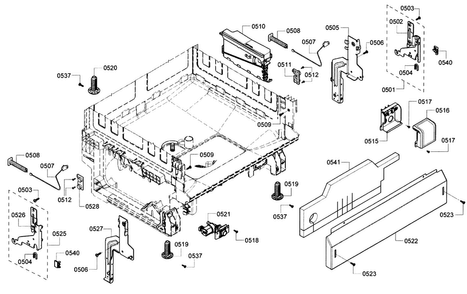 Base Diagram and Parts List for SHE3ARF6UC 14 Bosch Dishwasher