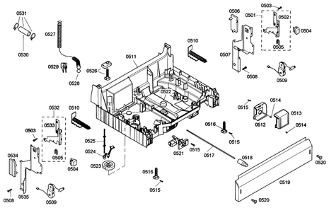 Base Assy Diagram and Parts List for SHE42L16UC 36 Bosch Dishwasher