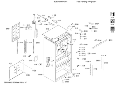 Cabinet Parts Diagram and Parts List for B36CL80ENS 01 Bosch Refrigerator