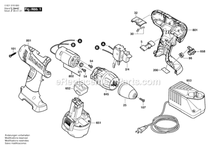 Page A Diagram and Parts List for 32609 0601916660 Bosch Cordless Drill