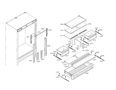 Shelves/drawers Diagram and Parts List for T36IB70NSP 04 Thermador Refrigerator