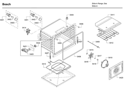Cavity Parts Diagram and Parts List for HDI8054U 06 Bosch Range