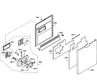 Door Assy Diagram and Parts List for SHE55P05UC 61 Bosch Dishwasher