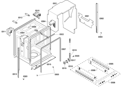 Cabinet Diagram and Parts List for SHE43P15UC 59 Bosch Dishwasher