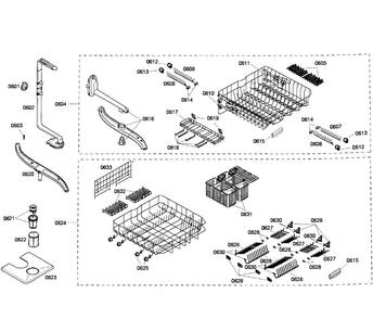 Baskets Assy Diagram and Parts List for SHE58C02UC 48 Bosch Dishwasher