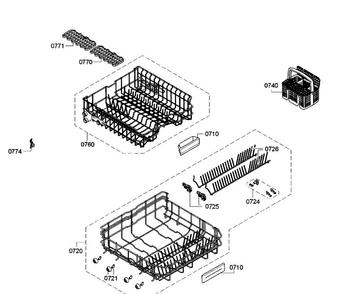 Baskets Diagram and Parts List for SGE53U52UC 98 Bosch Dishwasher
