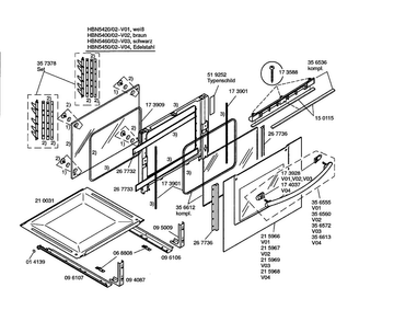 Door Diagram and Parts List for HBN5420 02 Bosch Wall Oven
