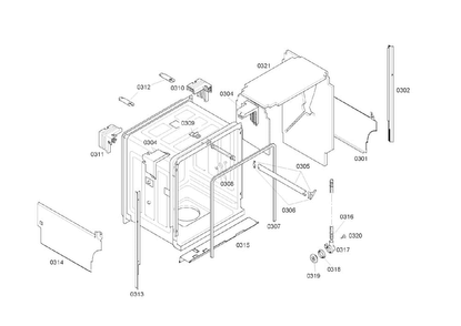 Cabinet Assy Diagram and Parts List for SHE45M05UC 50 Bosch Dishwasher