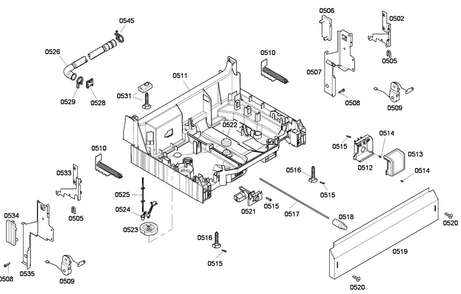 Base Assy Diagram and Parts List for SHE43F05UC 50 Bosch Dishwasher