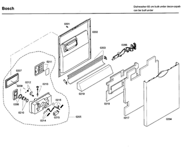 Door Diagram and Parts List for SHE99C05UC 46 Bosch Dishwasher