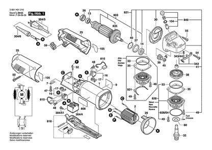 Section 1 Diagram and Parts List for 1810D 3601H31210 Bosch Angle Grinder