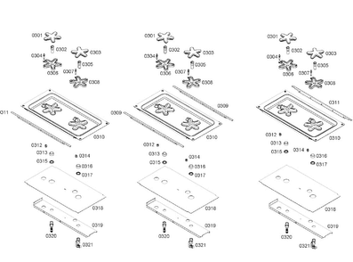 Burners Assy Diagram and Parts List for PD366BS 07 Thermador Range