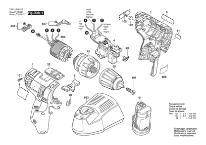 Section 1 Diagram and Parts List for 3601JD4010  Bosch Screwdriver