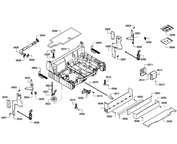 Base Assy Diagram and Parts List for SHE55M15UC 61 Bosch Dishwasher