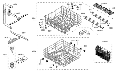 Part Location Diagram of 20007189 Bosch Lower Dishrack