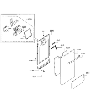 Door Diagram and Parts List for SPX5ES55UC 28 Bosch Dishwasher