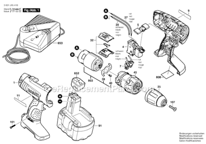 Page A Diagram and Parts List for 34614 3601J95410 Bosch Cordless Drill
