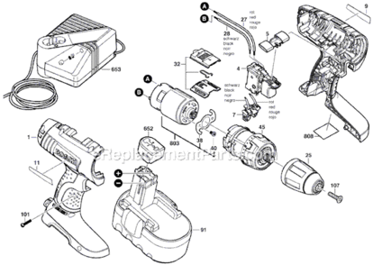 Page A Diagram and Parts List for 34618 3601J95310 Bosch Cordless Drill