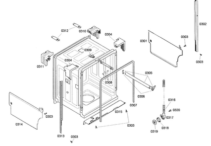 Cabinet Diagram and Parts List for SHE44C02UC 47 Bosch Dishwasher