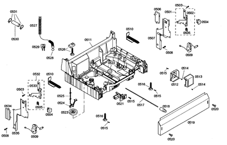 Base Assy Diagram and Parts List for SHE46C02UC 36 Bosch Dishwasher