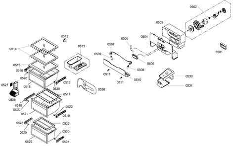 Refrig Assy Diagram and Parts List for B20CS50SNS 01 Bosch Refrigerator